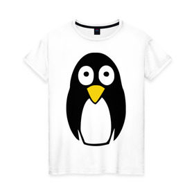 Женская футболка хлопок с принтом Милый пингвин в Санкт-Петербурге, 100% хлопок | прямой крой, круглый вырез горловины, длина до линии бедер, слегка спущенное плечо | пингвин