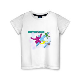 Детская футболка хлопок с принтом SkyDiving принт в Санкт-Петербурге, 100% хлопок | круглый вырез горловины, полуприлегающий силуэт, длина до линии бедер | sky diving | воздушный | параплан | парашут | парашют | прыжки | самолет | скай дайвинг | скайдайвинг