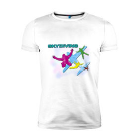 Мужская футболка премиум с принтом SkyDiving принт в Санкт-Петербурге, 92% хлопок, 8% лайкра | приталенный силуэт, круглый вырез ворота, длина до линии бедра, короткий рукав | sky diving | воздушный | параплан | парашут | парашют | прыжки | самолет | скай дайвинг | скайдайвинг