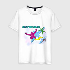 Мужская футболка хлопок с принтом SkyDiving принт в Санкт-Петербурге, 100% хлопок | прямой крой, круглый вырез горловины, длина до линии бедер, слегка спущенное плечо. | sky diving | воздушный | параплан | парашут | парашют | прыжки | самолет | скай дайвинг | скайдайвинг