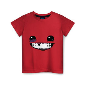 Детская футболка хлопок с принтом Super Meat Boy: Face в Санкт-Петербурге, 100% хлопок | круглый вырез горловины, полуприлегающий силуэт, длина до линии бедер | зубастик | зубы | игра | компьютерные игры | лицо | рожа | рожица