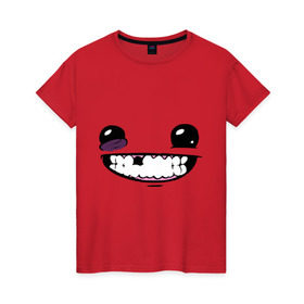 Женская футболка хлопок с принтом Super Meat Boy: Face в Санкт-Петербурге, 100% хлопок | прямой крой, круглый вырез горловины, длина до линии бедер, слегка спущенное плечо | зубастик | зубы | игра | компьютерные игры | лицо | рожа | рожица