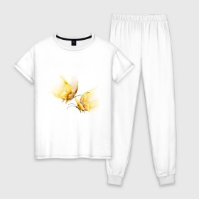 Женская пижама хлопок с принтом Золотые бабочки в Санкт-Петербурге, 100% хлопок | брюки и футболка прямого кроя, без карманов, на брюках мягкая резинка на поясе и по низу штанин | бабочки | девушкам | для девушек | животные | насекомые