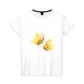 Женская футболка хлопок с принтом Золотые бабочки в Санкт-Петербурге, 100% хлопок | прямой крой, круглый вырез горловины, длина до линии бедер, слегка спущенное плечо | бабочки | девушкам | для девушек | животные | насекомые