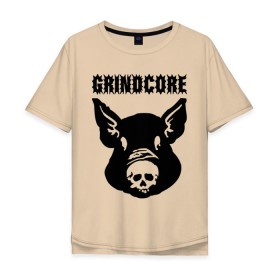 Мужская футболка хлопок Oversize с принтом Grindcore (pig) в Санкт-Петербурге, 100% хлопок | свободный крой, круглый ворот, “спинка” длиннее передней части | Тематика изображения на принте: grindcore | gringcore | metal | rock | trash | гpайндкор | метал | рок музыка | треш | трэш