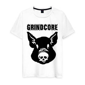 Мужская футболка хлопок с принтом Grindcore (pig) в Санкт-Петербурге, 100% хлопок | прямой крой, круглый вырез горловины, длина до линии бедер, слегка спущенное плечо. | Тематика изображения на принте: grindcore | gringcore | metal | rock | trash | гpайндкор | метал | рок музыка | треш | трэш