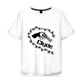 Мужская футболка хлопок Oversize с принтом Clyde в Санкт-Петербурге, 100% хлопок | свободный крой, круглый ворот, “спинка” длиннее передней части | clyde | бонни и клайд | для влюбленных | для двоих | клайд | парные | пистолет | револьвер