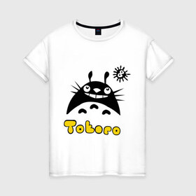 Женская футболка хлопок с принтом Totoro тоторо в Санкт-Петербурге, 100% хлопок | прямой крой, круглый вырез горловины, длина до линии бедер, слегка спущенное плечо | 