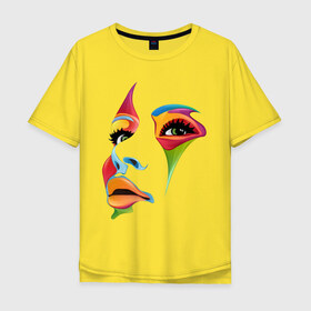 Мужская футболка хлопок Oversize с принтом цветное лицо в Санкт-Петербурге, 100% хлопок | свободный крой, круглый ворот, “спинка” длиннее передней части | colors | глаза | девушкам | для девушек | краски | лицо | цвета