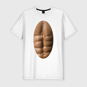 Мужская футболка премиум с принтом мужское тело в Санкт-Петербурге, 92% хлопок, 8% лайкра | приталенный силуэт, круглый вырез ворота, длина до линии бедра, короткий рукав | мышцы | обнаженное тело | пресс