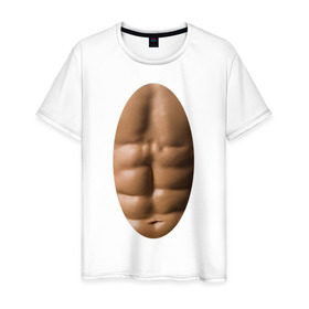 Мужская футболка хлопок с принтом мужское тело в Санкт-Петербурге, 100% хлопок | прямой крой, круглый вырез горловины, длина до линии бедер, слегка спущенное плечо. | Тематика изображения на принте: мышцы | обнаженное тело | пресс