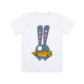 Детская футболка хлопок с принтом заяц с морковкой в Санкт-Петербурге, 100% хлопок | круглый вырез горловины, полуприлегающий силуэт, длина до линии бедер | животные | зайчик | заяц | заяц с морковкой | морковка