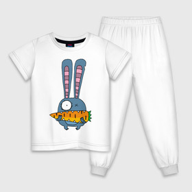 Детская пижама хлопок с принтом заяц с морковкой в Санкт-Петербурге, 100% хлопок |  брюки и футболка прямого кроя, без карманов, на брюках мягкая резинка на поясе и по низу штанин
 | Тематика изображения на принте: животные | зайчик | заяц | заяц с морковкой | морковка