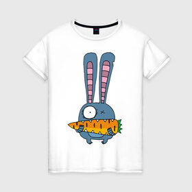 Женская футболка хлопок с принтом заяц с морковкой в Санкт-Петербурге, 100% хлопок | прямой крой, круглый вырез горловины, длина до линии бедер, слегка спущенное плечо | животные | зайчик | заяц | заяц с морковкой | морковка