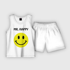 Детская пижама с шортами хлопок с принтом мистер счастье в Санкт-Петербурге,  |  | Тематика изображения на принте: happy | mr. happy | smile | мистер хэппи | рожица | смайл | смайлик | счастье