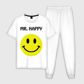 Мужская пижама хлопок с принтом мистер счастье в Санкт-Петербурге, 100% хлопок | брюки и футболка прямого кроя, без карманов, на брюках мягкая резинка на поясе и по низу штанин
 | happy | mr. happy | smile | мистер хэппи | рожица | смайл | смайлик | счастье
