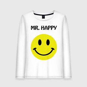 Женский лонгслив хлопок с принтом мистер счастье в Санкт-Петербурге, 100% хлопок |  | happy | mr. happy | smile | мистер хэппи | рожица | смайл | смайлик | счастье