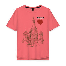 Мужская футболка хлопок Oversize с принтом Люблю Россию (Кремль) в Санкт-Петербурге, 100% хлопок | свободный крой, круглый ворот, “спинка” длиннее передней части | moscow | russia | государство | москва | патриот | родина | россия | страна | я русский