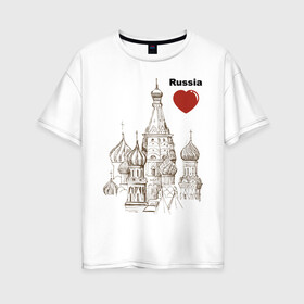 Женская футболка хлопок Oversize с принтом Люблю Россию (Кремль) в Санкт-Петербурге, 100% хлопок | свободный крой, круглый ворот, спущенный рукав, длина до линии бедер
 | moscow | russia | государство | москва | патриот | родина | россия | страна | я русский