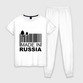 Женская пижама хлопок с принтом Made in Russia штрихкод в Санкт-Петербурге, 100% хлопок | брюки и футболка прямого кроя, без карманов, на брюках мягкая резинка на поясе и по низу штанин | made in russia | сделано в россии | че2012 | штрих код | штрихкод | я русский