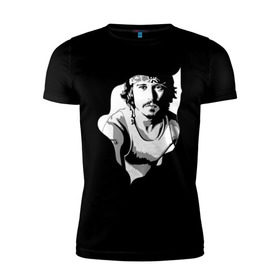 Мужская футболка премиум с принтом Джонни Депп в Санкт-Петербурге, 92% хлопок, 8% лайкра | приталенный силуэт, круглый вырез ворота, длина до линии бедра, короткий рукав | depp | johnny