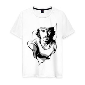 Мужская футболка хлопок с принтом Джонни Депп в Санкт-Петербурге, 100% хлопок | прямой крой, круглый вырез горловины, длина до линии бедер, слегка спущенное плечо. | depp | johnny