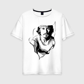 Женская футболка хлопок Oversize с принтом Джонни Депп в Санкт-Петербурге, 100% хлопок | свободный крой, круглый ворот, спущенный рукав, длина до линии бедер
 | Тематика изображения на принте: depp | johnny