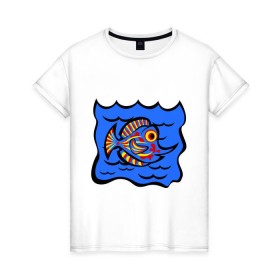 Женская футболка хлопок с принтом Рыба принт в Санкт-Петербурге, 100% хлопок | прямой крой, круглый вырез горловины, длина до линии бедер, слегка спущенное плечо | знаки зодиак | зодиак | рыба | рыбалка | рыбка | рыбы