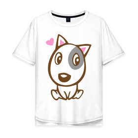 Мужская футболка хлопок Oversize с принтом Doggy in love в Санкт-Петербурге, 100% хлопок | свободный крой, круглый ворот, “спинка” длиннее передней части | влюбленная собака | дог | пес | собака | собачка | щенок