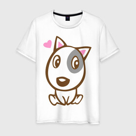 Мужская футболка хлопок с принтом Doggy in love в Санкт-Петербурге, 100% хлопок | прямой крой, круглый вырез горловины, длина до линии бедер, слегка спущенное плечо. | Тематика изображения на принте: влюбленная собака | дог | пес | собака | собачка | щенок
