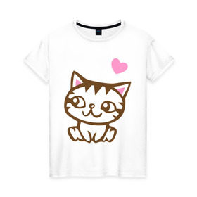 Женская футболка хлопок с принтом Kitty in love в Санкт-Петербурге, 100% хлопок | прямой крой, круглый вырез горловины, длина до линии бедер, слегка спущенное плечо | влюбленная кошка | влюбленный котенок | киса | китти | кот | котенок | кошка | кошки
