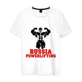 Мужская футболка хлопок с принтом Russia Powerlifting в Санкт-Петербурге, 100% хлопок | прямой крой, круглый вырез горловины, длина до линии бедер, слегка спущенное плечо. | 