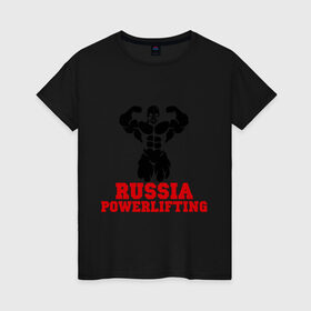Женская футболка хлопок с принтом Russia Powerlifting в Санкт-Петербурге, 100% хлопок | прямой крой, круглый вырез горловины, длина до линии бедер, слегка спущенное плечо | 