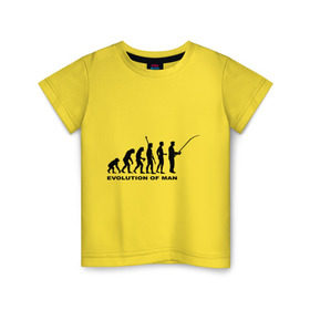 Детская футболка хлопок с принтом Рыбак. Эволюция в Санкт-Петербурге, 100% хлопок | круглый вырез горловины, полуприлегающий силуэт, длина до линии бедер | рыба | рыбак | рыбалка | удочка | эволюция