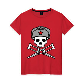 Женская футболка хлопок с принтом Jackass (Чудаки) СССР в Санкт-Петербурге, 100% хлопок | прямой крой, круглый вырез горловины, длина до линии бедер, слегка спущенное плечо | звезда | костыли | красная звезда | советский союз | союз | ссср | череп | череп в шапке