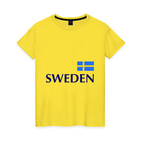 Женская футболка хлопок с принтом Сборная Швеции - 10 в Санкт-Петербурге, 100% хлопок | прямой крой, круглый вырез горловины, длина до линии бедер, слегка спущенное плечо | football | сборная швеции | флаг швеции | футбол | швеция