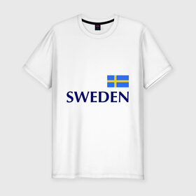 Мужская футболка премиум с принтом Сборная Швеции - 10 в Санкт-Петербурге, 92% хлопок, 8% лайкра | приталенный силуэт, круглый вырез ворота, длина до линии бедра, короткий рукав | football | сборная швеции | флаг швеции | футбол | швеция