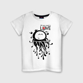 Детская футболка хлопок с принтом Влюбленная медуза в Санкт-Петербурге, 100% хлопок | круглый вырез горловины, полуприлегающий силуэт, длина до линии бедер | love | влюбленная медуза | любовь | медуза
