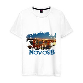 Мужская футболка хлопок с принтом Novosib print в Санкт-Петербурге, 100% хлопок | прямой крой, круглый вырез горловины, длина до линии бедер, слегка спущенное плечо. | город | города | мост | новосиб | новосибирск | нск
