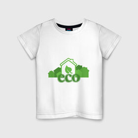 Детская футболка хлопок с принтом eco в Санкт-Петербурге, 100% хлопок | круглый вырез горловины, полуприлегающий силуэт, длина до линии бедер | eco | зеленые технологии | зелень | планета | чистота | эко | экология