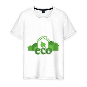 Мужская футболка хлопок с принтом eco в Санкт-Петербурге, 100% хлопок | прямой крой, круглый вырез горловины, длина до линии бедер, слегка спущенное плечо. | eco | зеленые технологии | зелень | планета | чистота | эко | экология