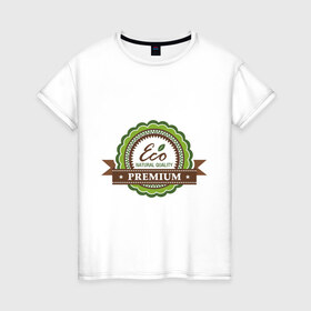 Женская футболка хлопок с принтом Натуральное качество в Санкт-Петербурге, 100% хлопок | прямой крой, круглый вырез горловины, длина до линии бедер, слегка спущенное плечо | eco | зеленые технологии | зелень | натуральное качество | планета | чистота | эко | экология