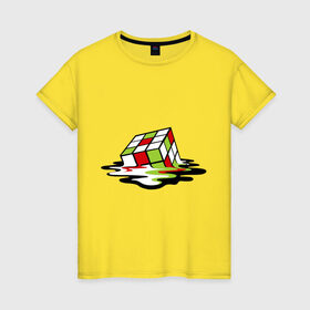 Женская футболка хлопок с принтом Кубик рубика в Санкт-Петербурге, 100% хлопок | прямой крой, круглый вырез горловины, длина до линии бедер, слегка спущенное плечо | Тематика изображения на принте: головоломка | игра | игрушка | кубик рубик