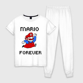 Женская пижама хлопок с принтом Mario forever в Санкт-Петербурге, 100% хлопок | брюки и футболка прямого кроя, без карманов, на брюках мягкая резинка на поясе и по низу штанин | nintendo | марио | нинтендо