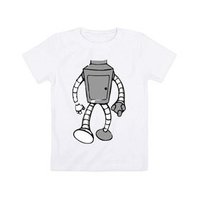 Детская футболка хлопок с принтом бендэр в Санкт-Петербурге, 100% хлопок | круглый вырез горловины, полуприлегающий силуэт, длина до линии бедер | bender | futurama | бендер | мультики | мультфильмы | футурама