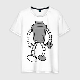 Мужская футболка хлопок с принтом бендэр в Санкт-Петербурге, 100% хлопок | прямой крой, круглый вырез горловины, длина до линии бедер, слегка спущенное плечо. | bender | futurama | бендер | мультики | мультфильмы | футурама
