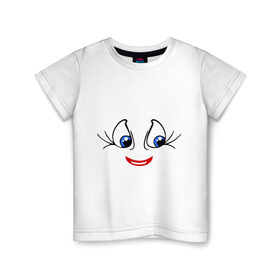 Детская футболка хлопок с принтом Глазки в Санкт-Петербурге, 100% хлопок | круглый вырез горловины, полуприлегающий силуэт, длина до линии бедер | Тематика изображения на принте: smile | глаза | настроение | позитив | ресницы | рожица | смайлик | улыбаться | улыбка | улыбочка | эмоции