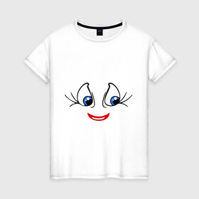 Женская футболка хлопок с принтом Глазки в Санкт-Петербурге, 100% хлопок | прямой крой, круглый вырез горловины, длина до линии бедер, слегка спущенное плечо | smile | глаза | настроение | позитив | ресницы | рожица | смайлик | улыбаться | улыбка | улыбочка | эмоции