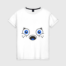 Женская футболка хлопок с принтом Белый мишка в Санкт-Петербурге, 100% хлопок | прямой крой, круглый вырез горловины, длина до линии бедер, слегка спущенное плечо | 