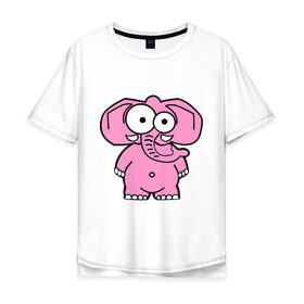 Мужская футболка хлопок Oversize с принтом Розовый слон в Санкт-Петербурге, 100% хлопок | свободный крой, круглый ворот, “спинка” длиннее передней части | смешной